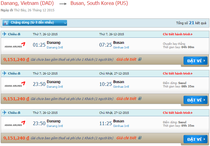 Vé máy bay Asiana Airlines đi Busan