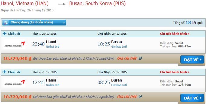 Vé máy bay Asiana Airlines đi Busan