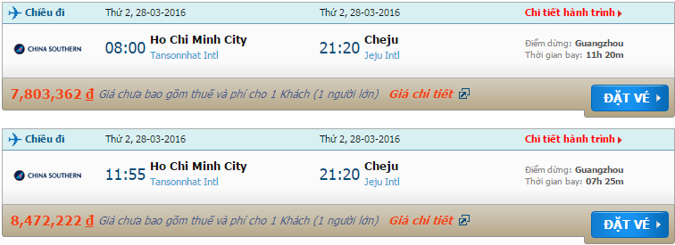 Vé máy bay China Southern Airlines từ Sài Gòn đi Jeju