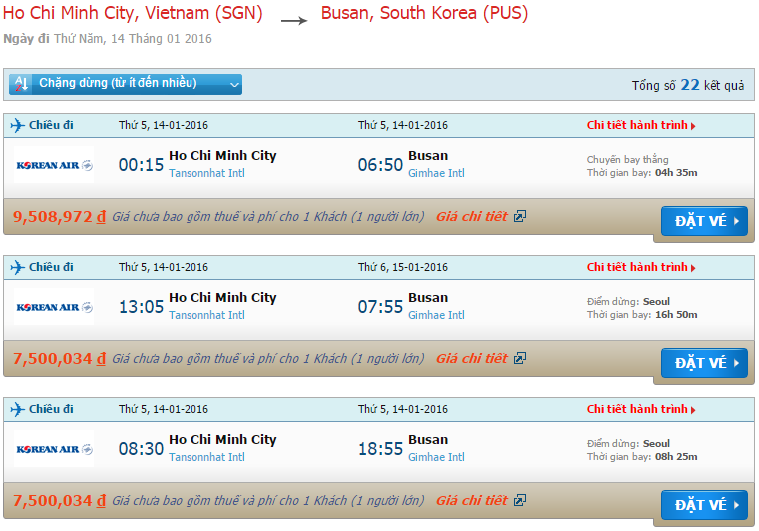 Vé máy bay Korean Air từ Sài gòn đi Busan