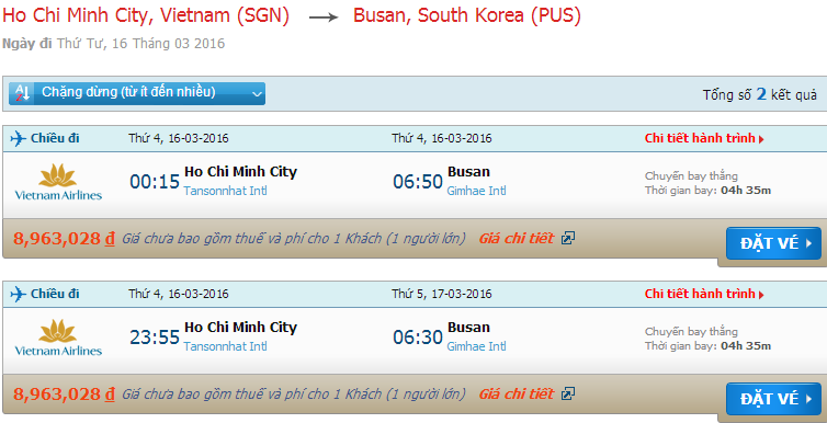 Vé máy bay Vietnam Airlines từ Sài Gòn đi Busan