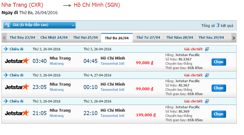 Bảng giá vé máy bay Jetstar từ Nha Trang đi Sài Gòn