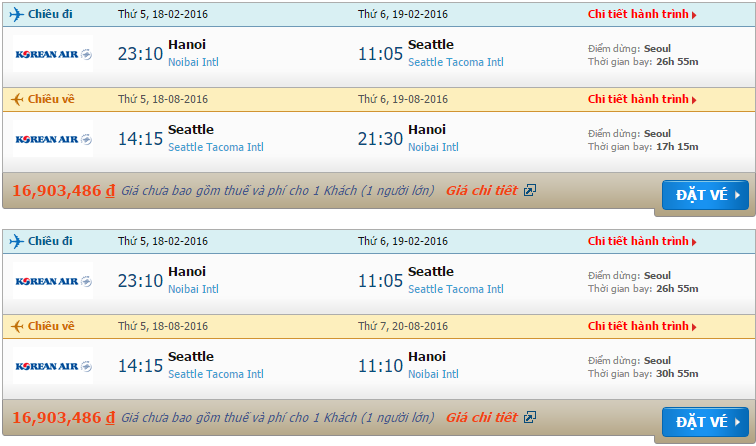 Vé máy bay Korean Air từ Hà Nội đi Seattle