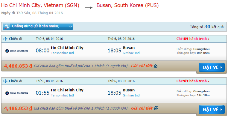 Vé máy bay China Southern Airlines từ Sài Gòn đi Busan