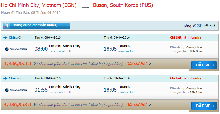 vé máy bay China Southern Airlines từ Sài Gòn đi Seoul