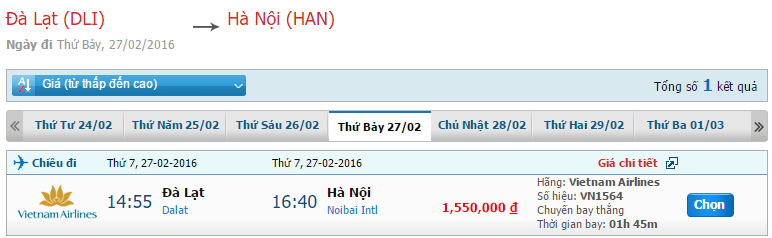 Tìm hiểu bản tin giá vé Vietnam Airlines chặng Đà Lạt – Hà Nội tháng 2/2016