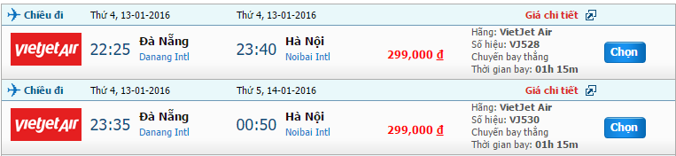 Bản tin cập nhật vé VietJet Air Đà Nẵng đi Hà Nội tháng 01/2016