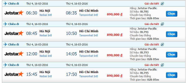 Cập nhật giá vé JetStar chuyến bay Hà Nội đi Sài Gòn trong tháng 3/2016 