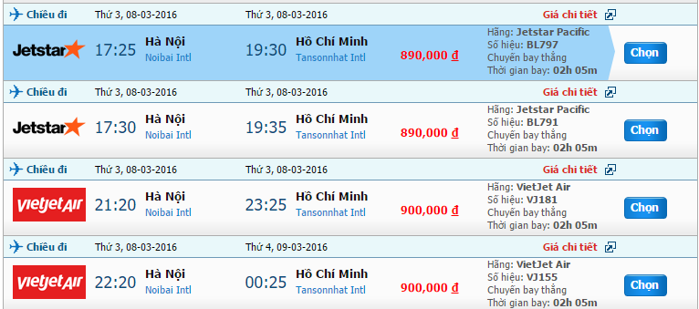 Cập nhật giá vé Vietnam Airlines chuyến bay Hà Nội đi Sài Gòn trong tháng 3/2016 