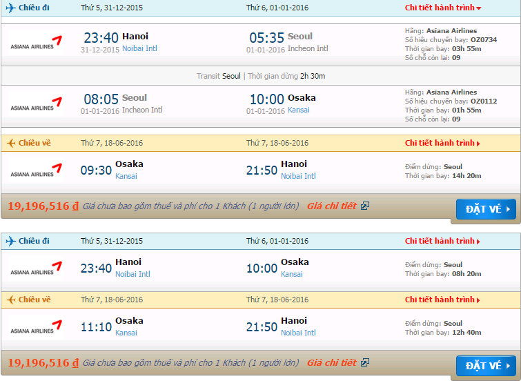 Vé máy bay Asiana Airlines Hà Nội đi Osaka