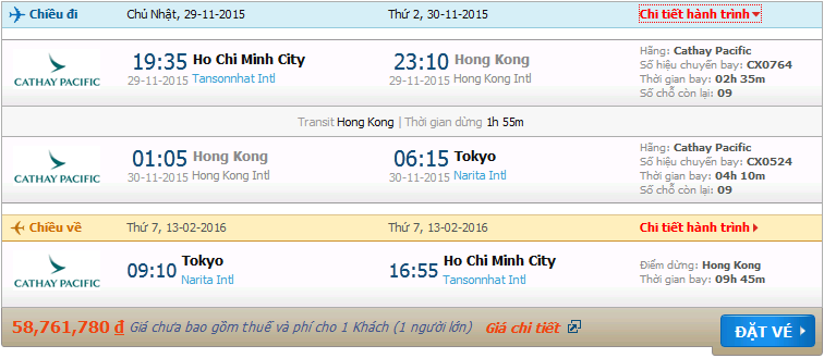 Vé máy bay Cathay Pacific đi Tokyo