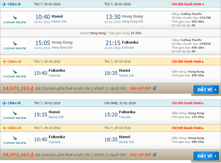 Vé máy bay Cathay pacific Hà nội đi Fukuoka