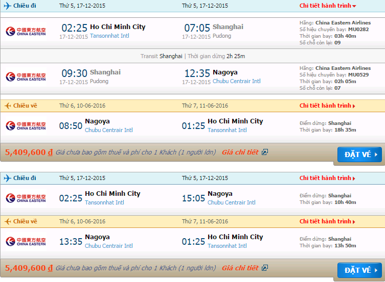 Vé máy bay China Eastern Hồ Chí Minh đi Nagoya
