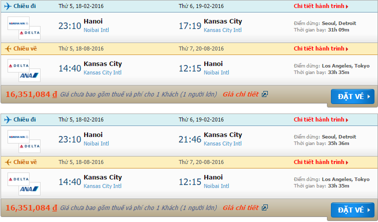 Vé máy bay Korean Air từ Hà Nội đi Kansas City