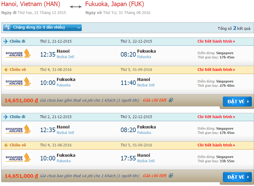 Vé máy bay Singapore Airlines đi Fukuoka