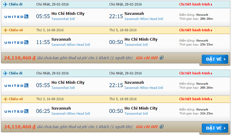 Vé máy bay từ Hồ Chí Minh đi Savannah