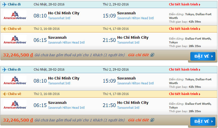 Vé máy bay từ Hồ Chí Minh đi Savannah
