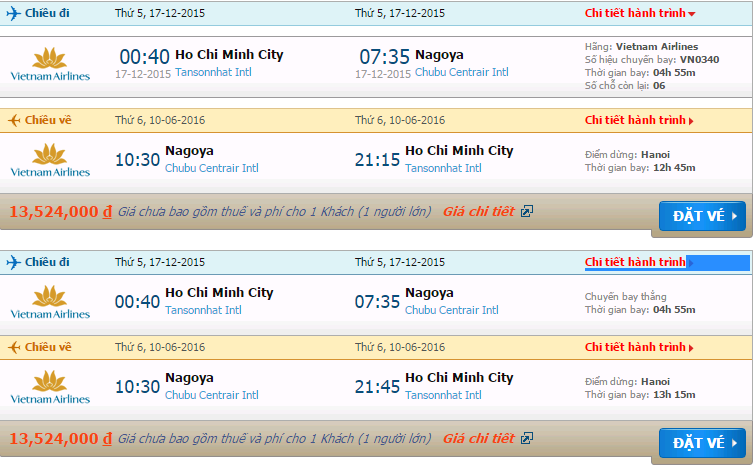 Vé máy bay Vietnam Airlines Hồ Chi Minh đi Nagoya