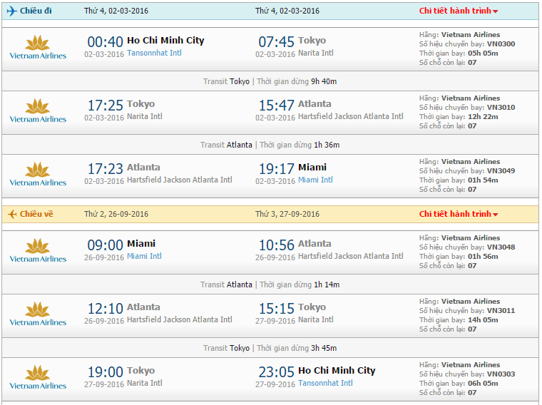 Vé máy bay Vietnam Airlines từ Hồ Chí Minh đi Miami