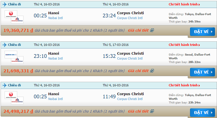 vé máy bay American Airlines Hà Nội đi Corpus Christi