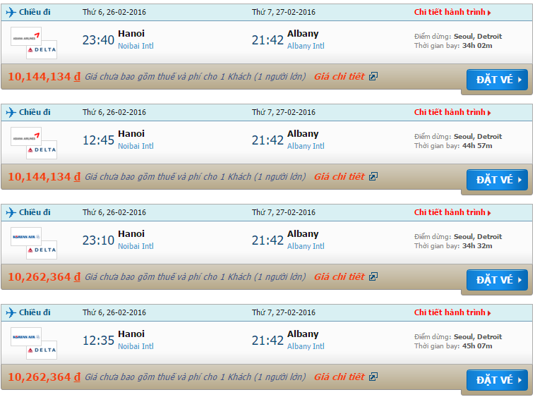 vé máy bay Delta Airlines từ Hà Nội đi Albany
