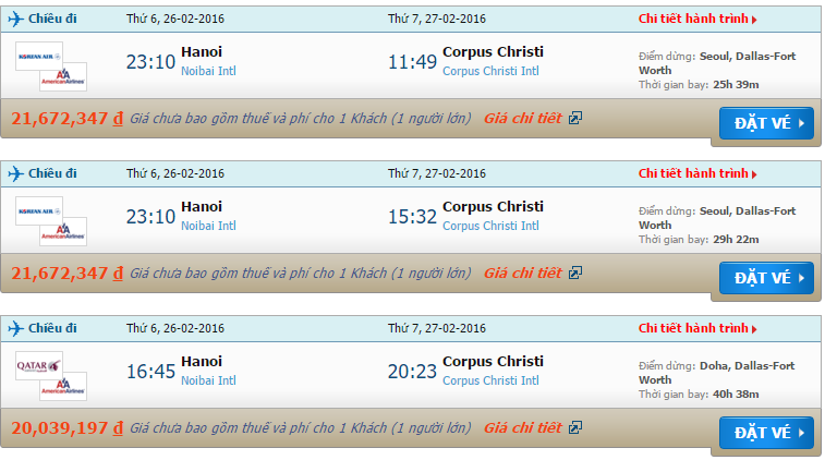 vé máy bay Korean Airlines từ Hà Nội đi Corpus Christi