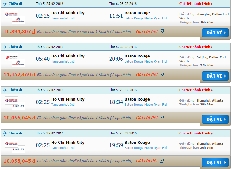 vé máy bay China Eastern Airlines từ Hồ Chí Minh đi Baton Rouge