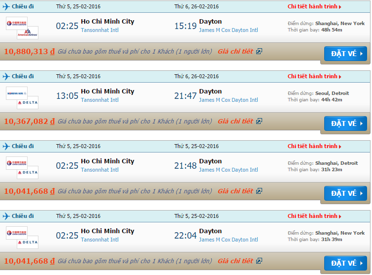 vé máy bay China Eastern Airlines từ Hồ Chí Minh đi Dayton