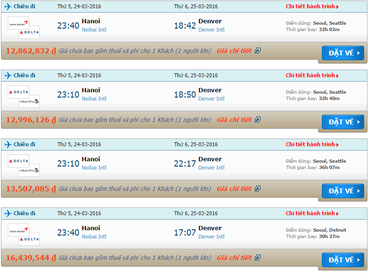 Vé máy bay Delta Airlines từ Hà Nội đi Denver