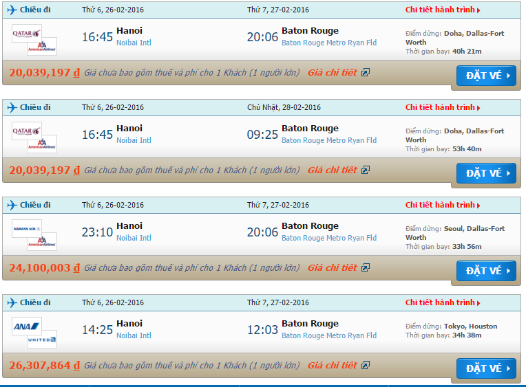 vé máy bay Qatar Airways từ Hà Nội đi Baton Rouge