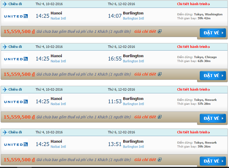 vé máy bay United Airlines đi Burlington
